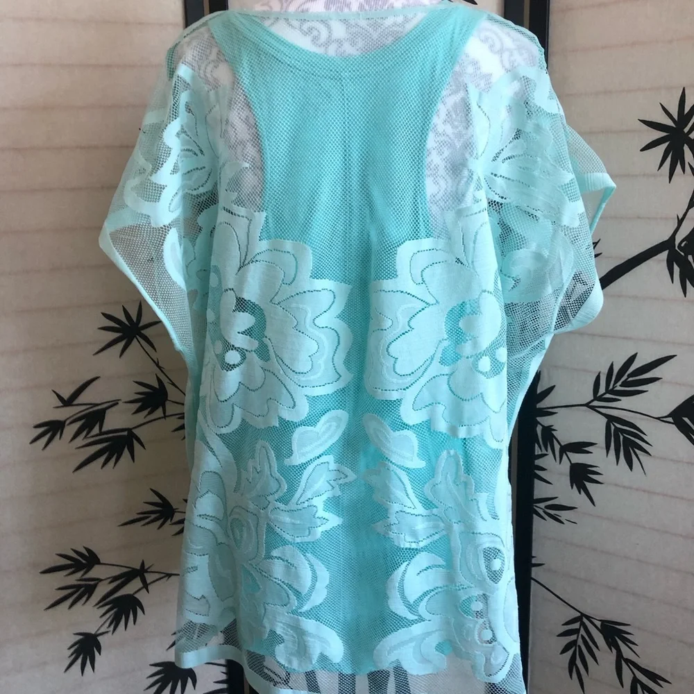 Oversized Merona Tank Top and Short Sleeve Swimsuit Coverup Teal Blue Size L EUC - Picture 4 of 11